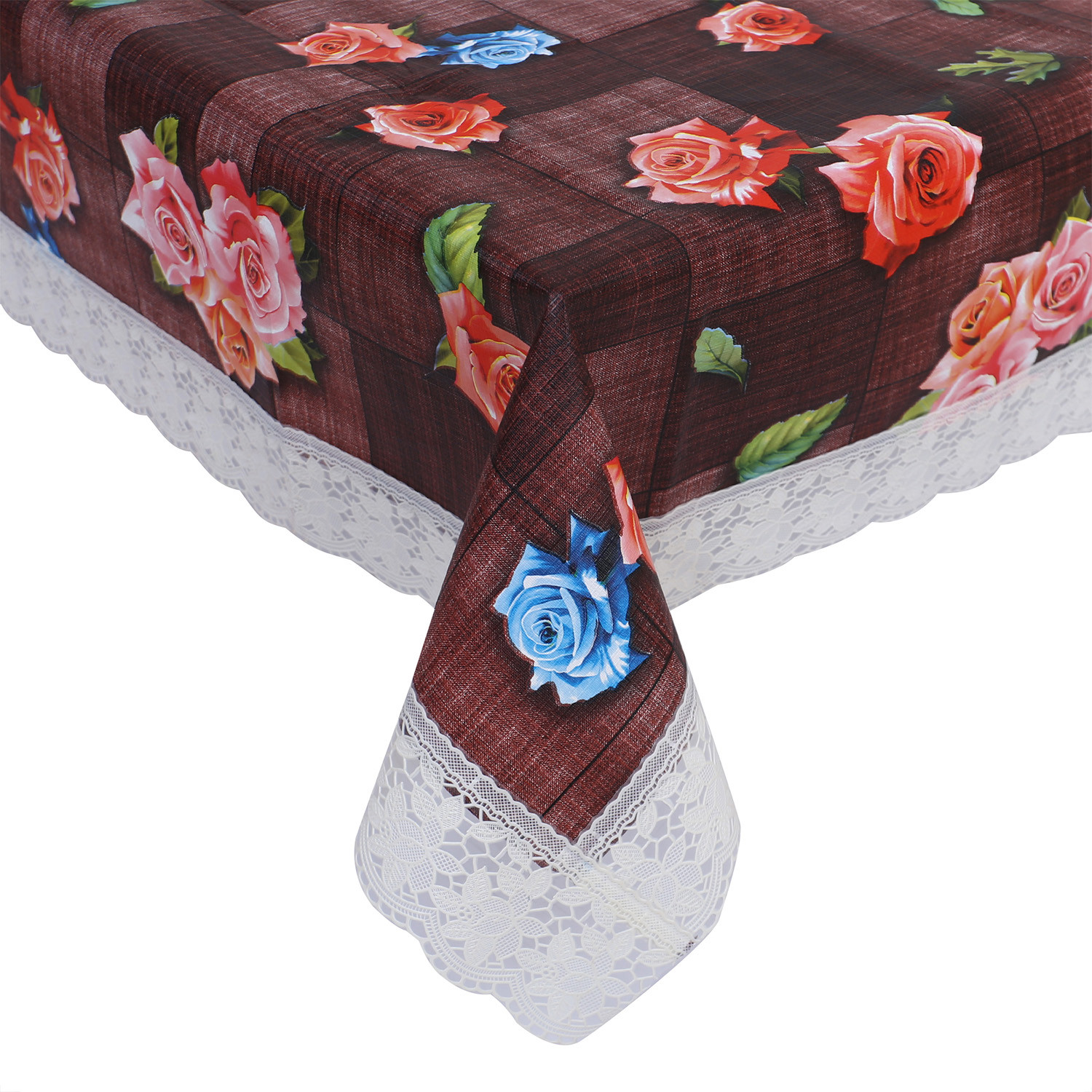 Kuber Industries Center Table Cover|Luxurious Rose Floral Pattern PVC Tablecloth|Slip Resistant Protector Table Top Cover With Seamlace Border, 40x60 Inch (Maroon)