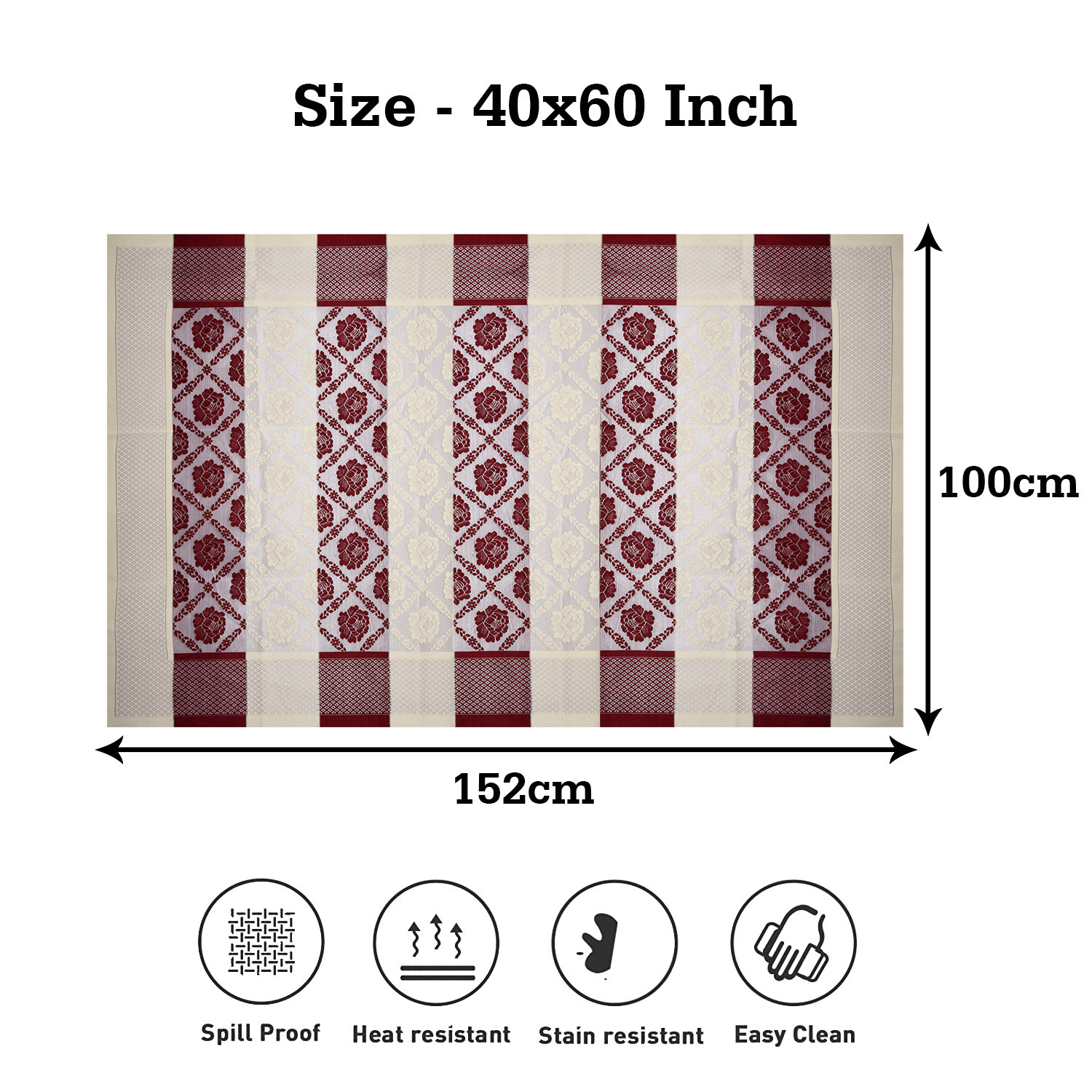 Kuber Industries Center Table Cover|Net Table Cloth Dust-Proof Table Cover|Cotton Flower Patta Design Table Cover|40x60 Inch (Maroon & Cream)