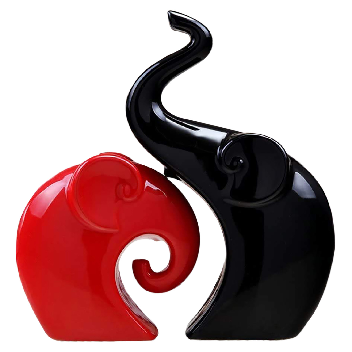 Kuber Industries Ceramic Elephant Couple Figurines Set Idol For Home & office Décor (Red & Black)