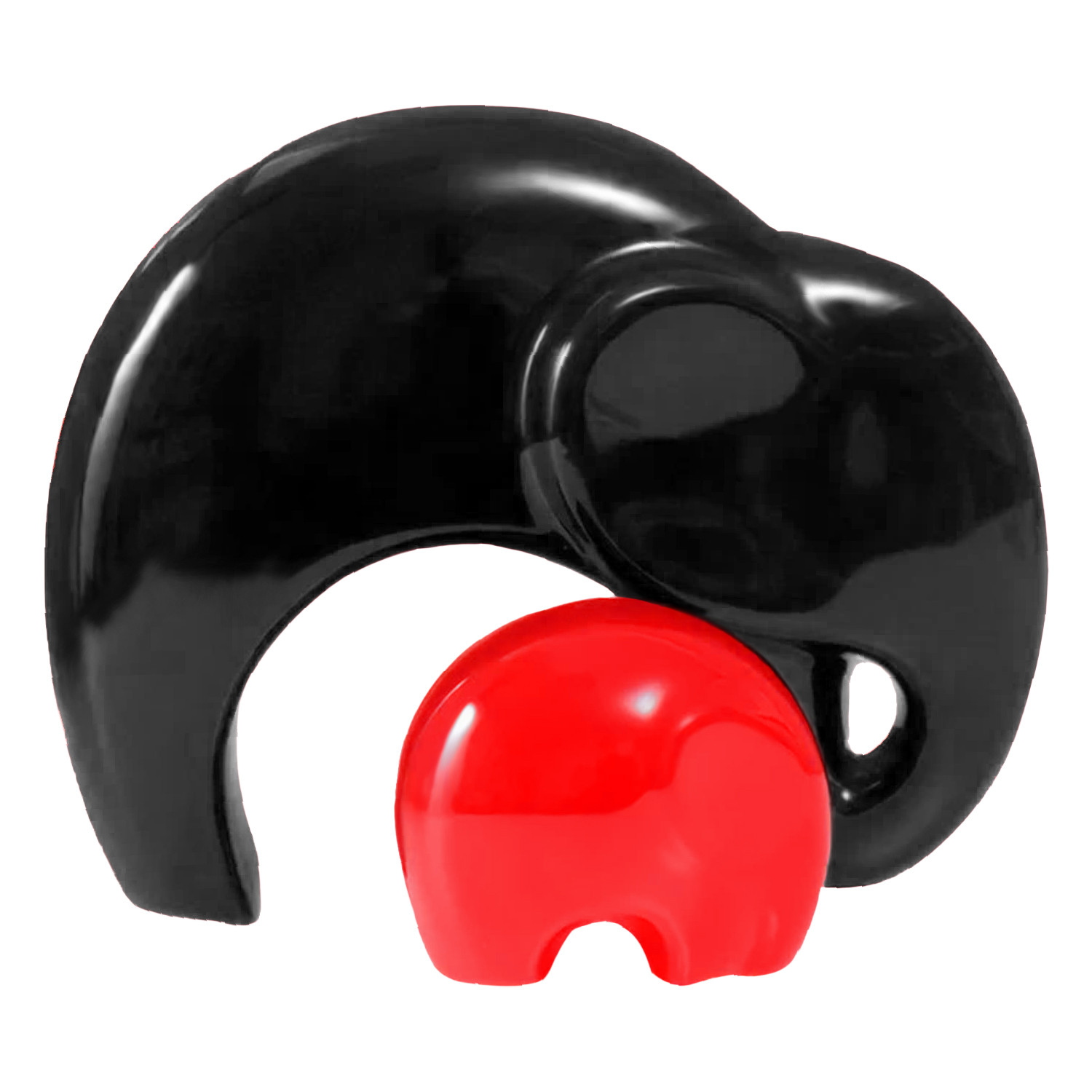 Kuber Industries Ceramic Elephant Mother and Kid Figurine Set For Home Decoration Showpiece (Red & Black)