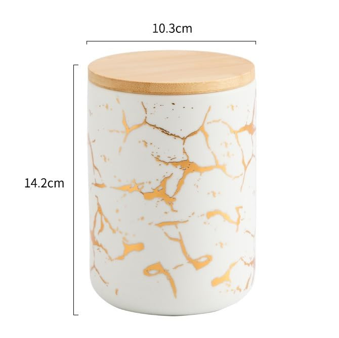 Kuber Industries Ceramic Jar | Food Storage Jar | Kitchen Storage Jar | Round Jar for Home | Sugar Storage Jar | Airtight Bamboo Lid | YX12-M-WT | 800 ML | White