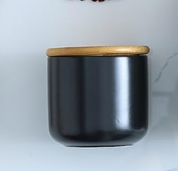 Kuber Industries Ceramic Jar | Food Storage Jar | Kitchen Storage Jar | Round Jar for Home | Sugar Storage Jar | Airtight Bamboo Lid | YX05-S-BK | 260 ML | Black
