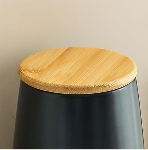 Kuber Industries Ceramic Jar | Food Storage Jar | Kitchen Storage Jar | Round Jar for Home | Sugar Storage Jar | Airtight Bamboo Lid | YX02-M-BK | 700 ML | Black