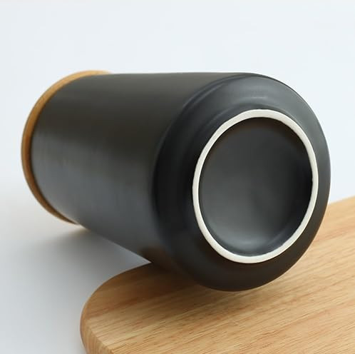 Kuber Industries Ceramic Jar | Food Storage Jar | Kitchen Storage Jar | Round Jar for Home | Sugar Storage Jar | Airtight Bamboo Lid | YX02-M-BK | 700 ML | Black