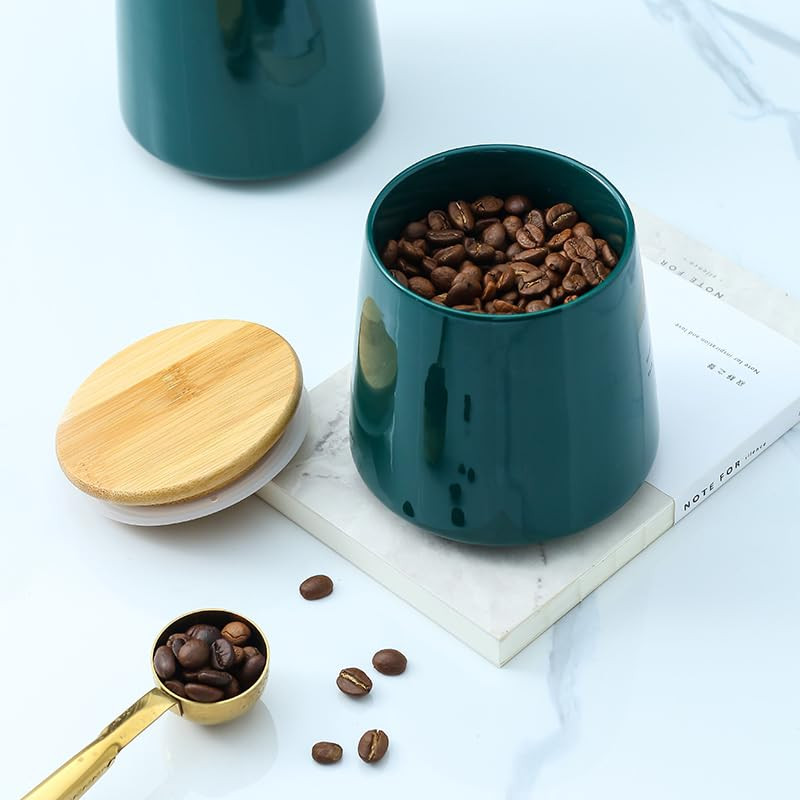 Kuber Industries Ceramic Jar | Food Storage Jar | Kitchen Storage Jar | Round Jar for Home | Sugar Storage Jar | Airtight Bamboo Lid | YX02-M-GN | 700 ML | Green