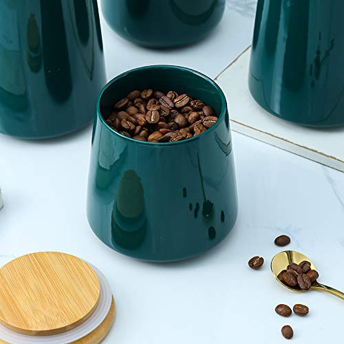 Kuber Industries Ceramic Jar | Food Storage Jar | Kitchen Storage Jar | Round Jar for Home | Sugar Storage Jar | Airtight Bamboo Lid | YX01-S-GN | 500 ML | Green