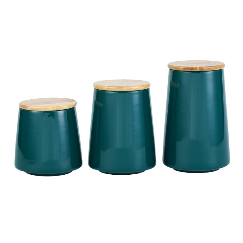 Kuber Industries Ceramic Jar | Food Storage Jar | Kitchen Storage Jar | Round Jar for Home | Sugar Storage Jar | Airtight Bamboo Lid | YX01-S-GN | 500 ML | Green