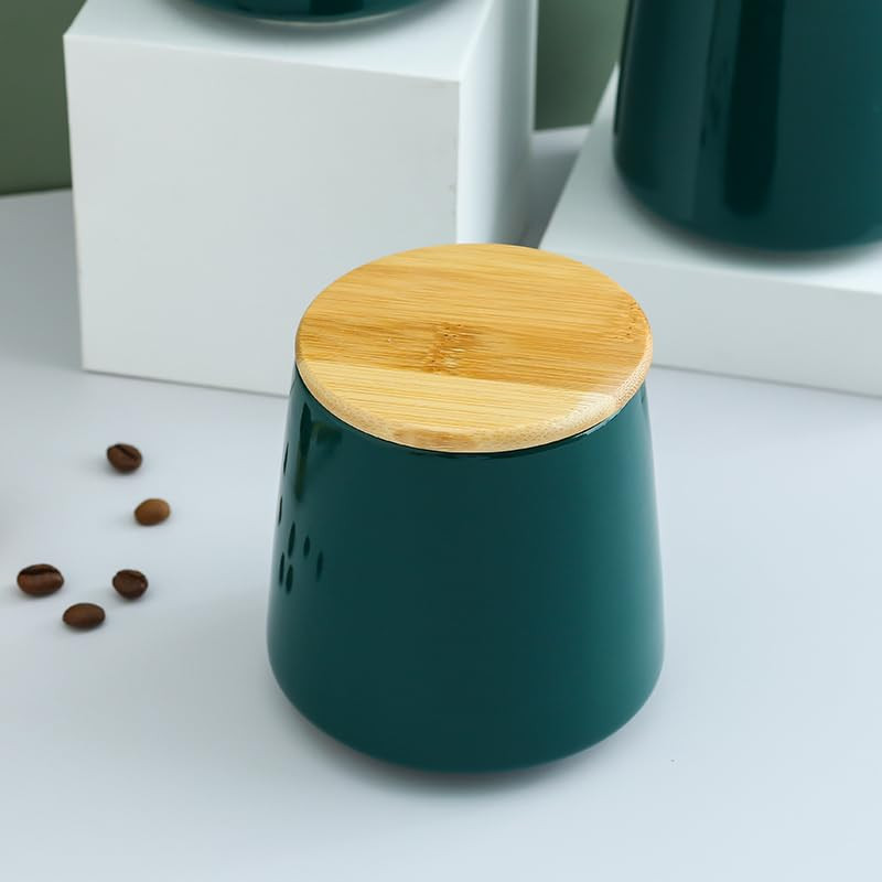 Kuber Industries Ceramic Jar | Food Storage Jar | Kitchen Storage Jar | Round Jar for Home | Sugar Storage Jar | Airtight Bamboo Lid | YX01-S-GN | 500 ML | Green