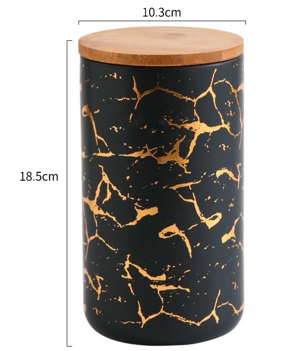 Kuber Industries Ceramic Jar | Food Storage Jar | Kitchen Storage Jar | Round Jar for Home | Sugar Storage Jar | Airtight Bamboo Lid | YX13-L-BK | 1000 ML | Black