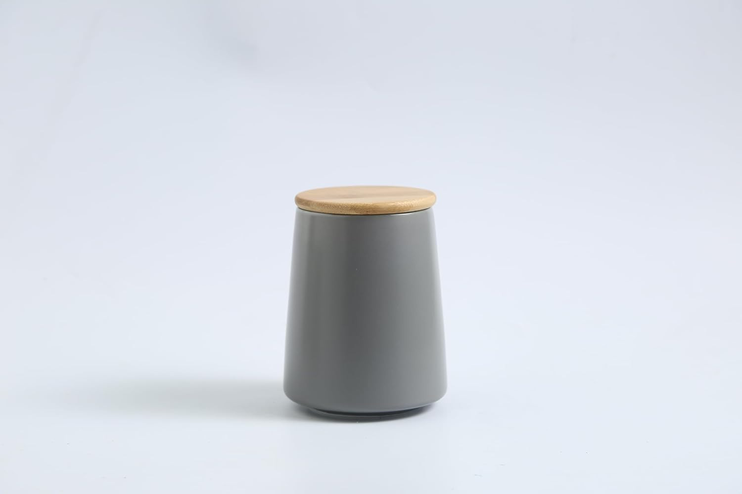 Kuber Industries Ceramic Jar | Food Storage Jar | Kitchen Storage Jar | Round Jar for Home | Sugar Storage Jar | Airtight Bamboo Lid | YX02-M-GY | 700 ML | Gray