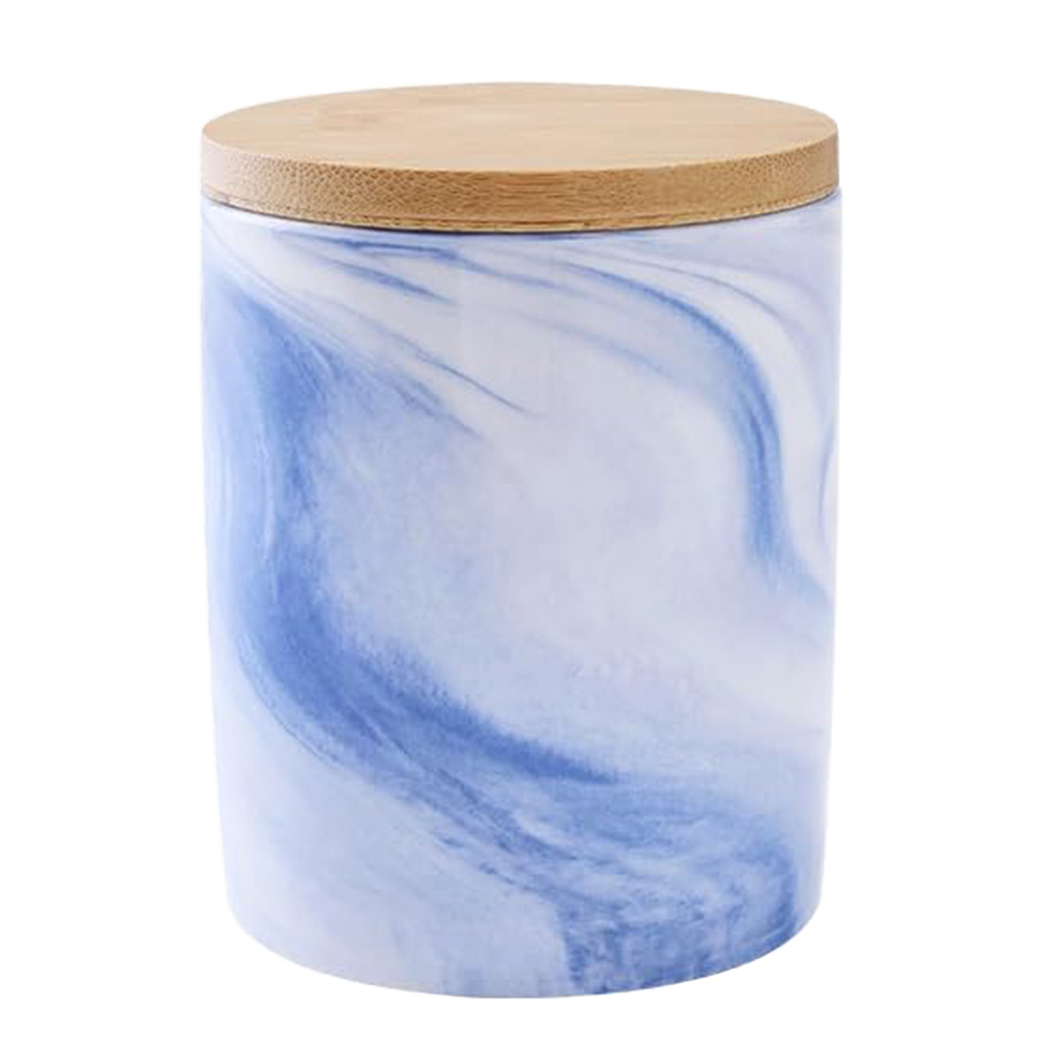 Kuber Industries Ceramic Jar | Food Storage Jar | Kitchen Storage Jar | Round Jar for Home | Sugar Storage Jar | Airtight Bamboo Lid | YX09-M-BU | 400 ML | Blue