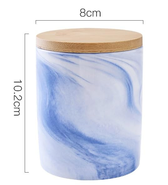 Kuber Industries Ceramic Jar | Food Storage Jar | Kitchen Storage Jar | Round Jar for Home | Sugar Storage Jar | Airtight Bamboo Lid | YX09-M-BU | 400 ML | Blue