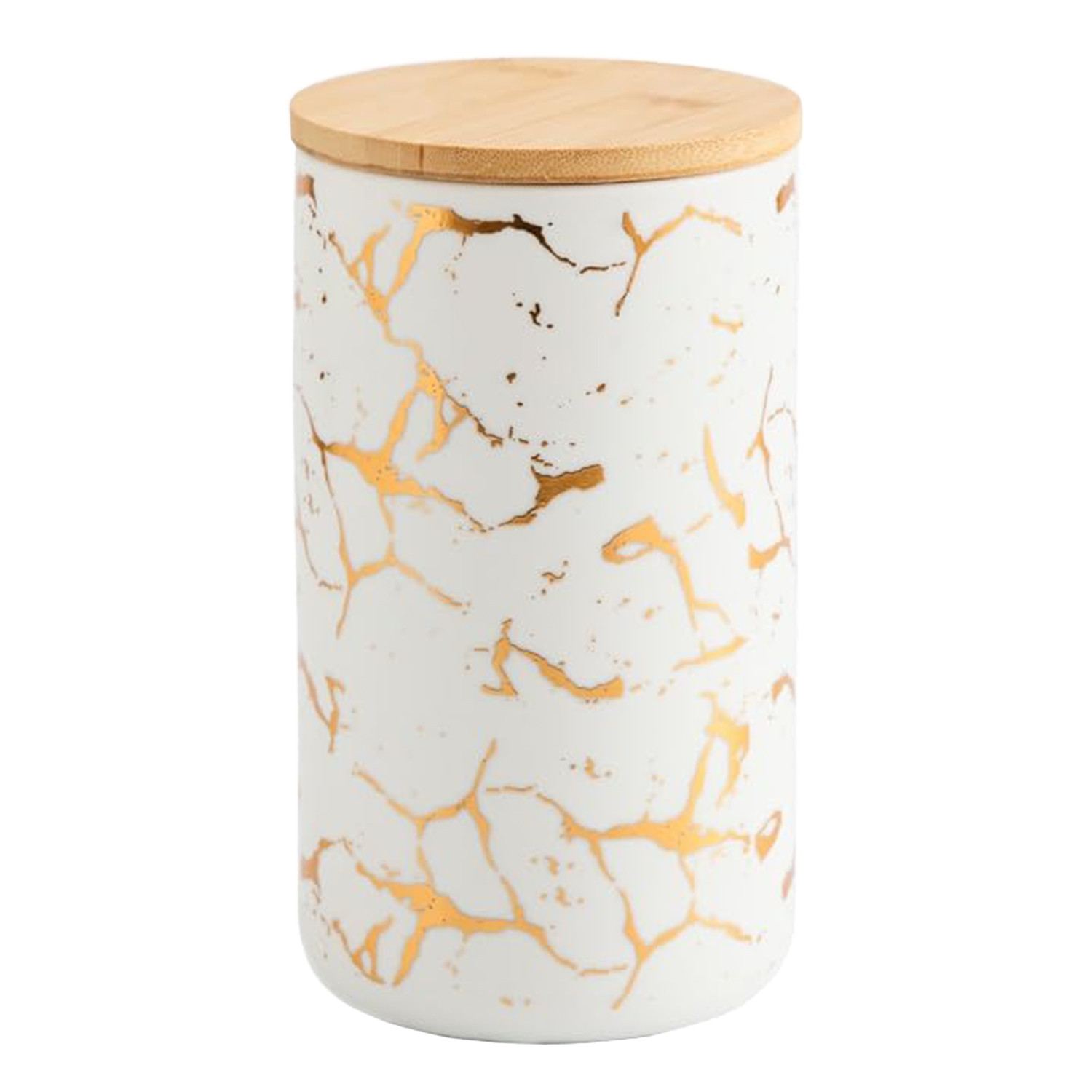 Kuber Industries Ceramic Jar | Food Storage Jar | Kitchen Storage Jar | Round Jar for Home | Sugar Storage Jar | Airtight Bamboo Lid | YX13-L-WT | 1000 ML | White