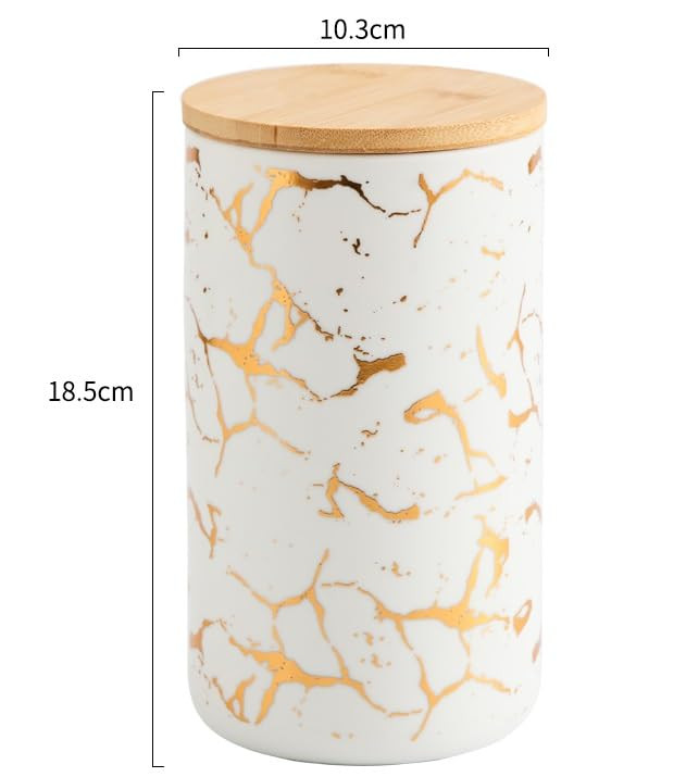 Kuber Industries Ceramic Jar | Food Storage Jar | Kitchen Storage Jar | Round Jar for Home | Sugar Storage Jar | Airtight Bamboo Lid | YX13-L-WT | 1000 ML | White