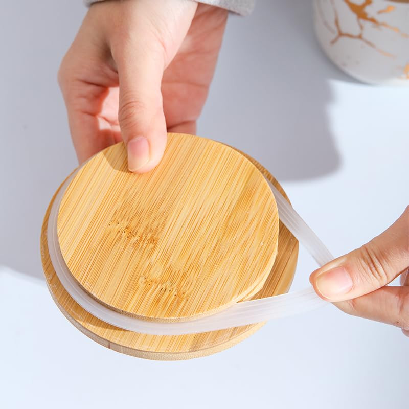 Kuber Industries Ceramic Jar | Food Storage Jar | Kitchen Storage Jar | Round Jar for Home | Sugar Storage Jar | Airtight Bamboo Lid | YX13-L-WT | 1000 ML | White