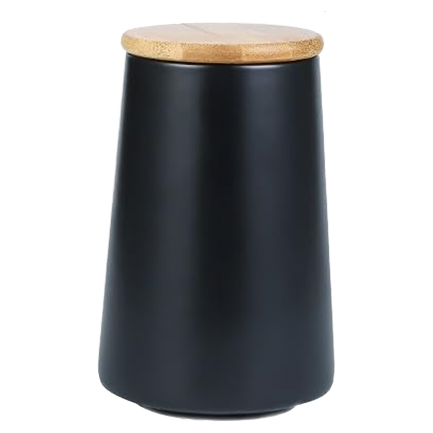Kuber Industries Ceramic Jar | Food Storage Jar | Kitchen Storage Jar | Round Jar for Home | Sugar Storage Jar | Airtight Bamboo Lid | YX03-L-BK | 850 ML | Black