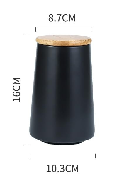 Kuber Industries Ceramic Jar | Food Storage Jar | Kitchen Storage Jar | Round Jar for Home | Sugar Storage Jar | Airtight Bamboo Lid | YX03-L-BK | 850 ML | Black