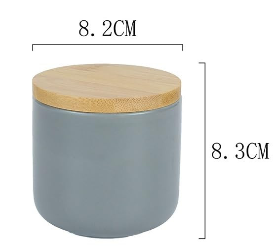 Kuber Industries Ceramic Jar | Food Storage Jar | Kitchen Storage Jar | Round Jar for Home | Sugar Storage Jar | Airtight Bamboo Lid | YX05-S-GY | 260 ML | Gray