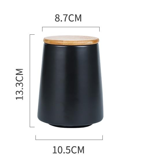 Kuber Industries Ceramic Jar | Food Storage Jar | Kitchen Storage Jar | Round Jar for Home | Sugar Storage Jar | Airtight Bamboo Lid | YX04-3-BK | 3 Piece Set | 500 | 700 | 850 ML | Black