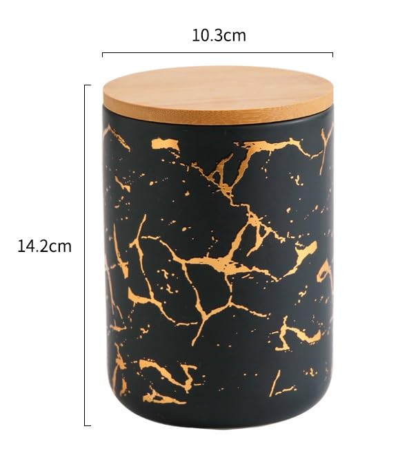 Kuber Industries Ceramic Jar | Food Storage Jar | Kitchen Storage Jar | Round Jar for Home | Sugar Storage Jar | Airtight Bamboo Lid | YX12-M-BK | 800 ML | Black