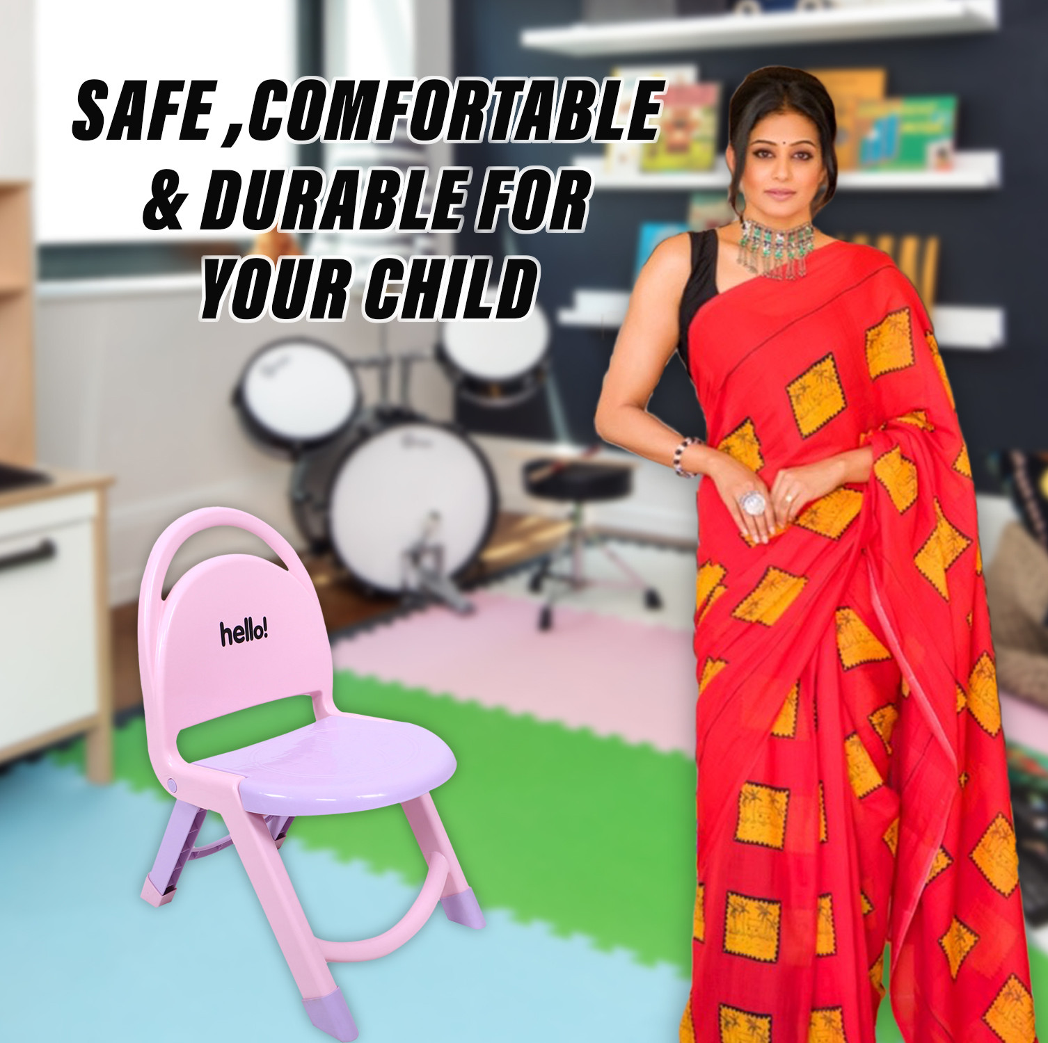 Kuber Industries Chair for Kids | Plastic Kids Foldable Chair | Baby Chair | School Study Chair | Toddler Chair | Indoor or Outdoor Use for Kids | Capacity 80 Kg | Purple & Pink