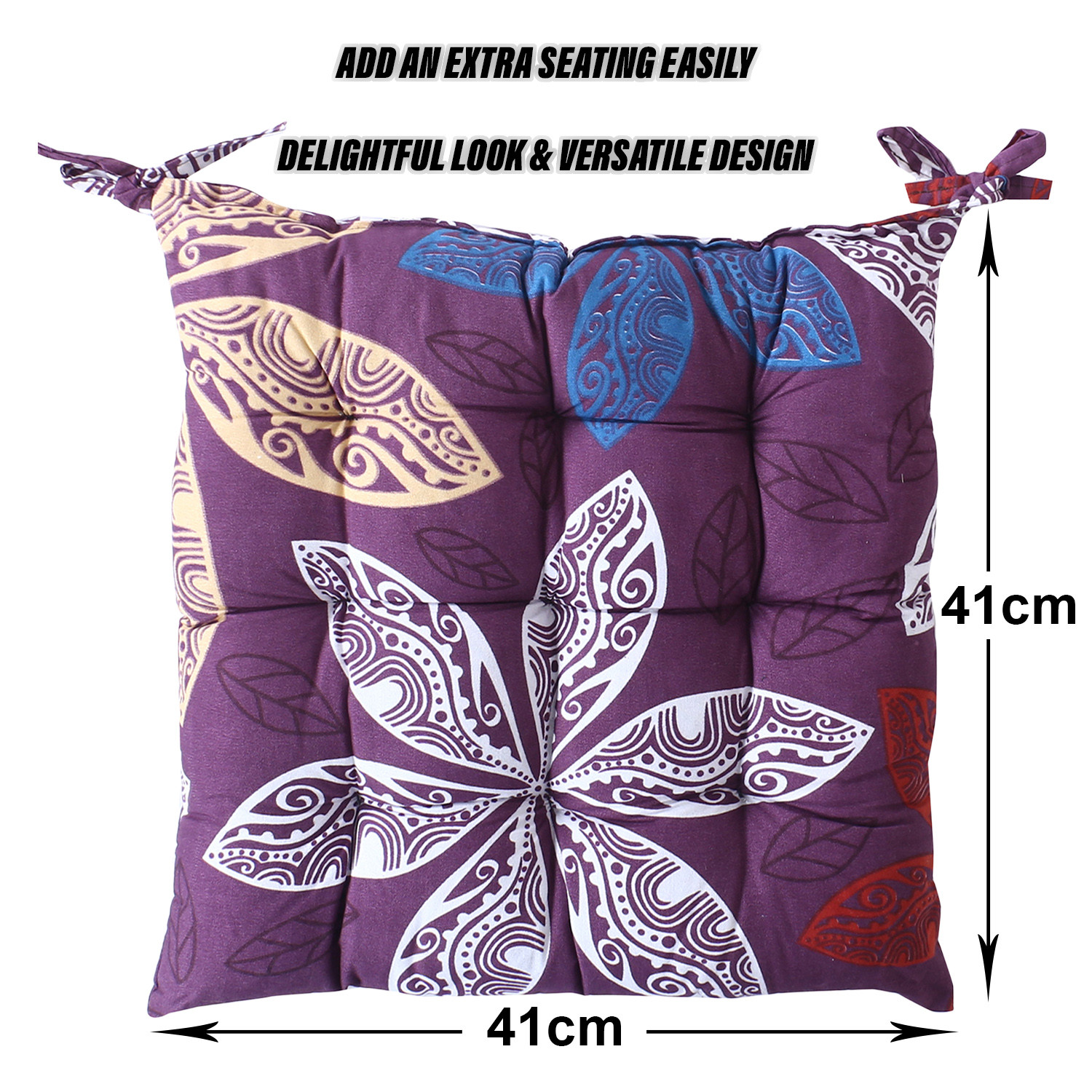Kuber Industries Chair pad | Glance Cotton Square Seat Cushion | Chair pad for Chair | Chair Back Rest Pillow | Flower Chair pad for Meditation | Yoga | Living Room | Purple