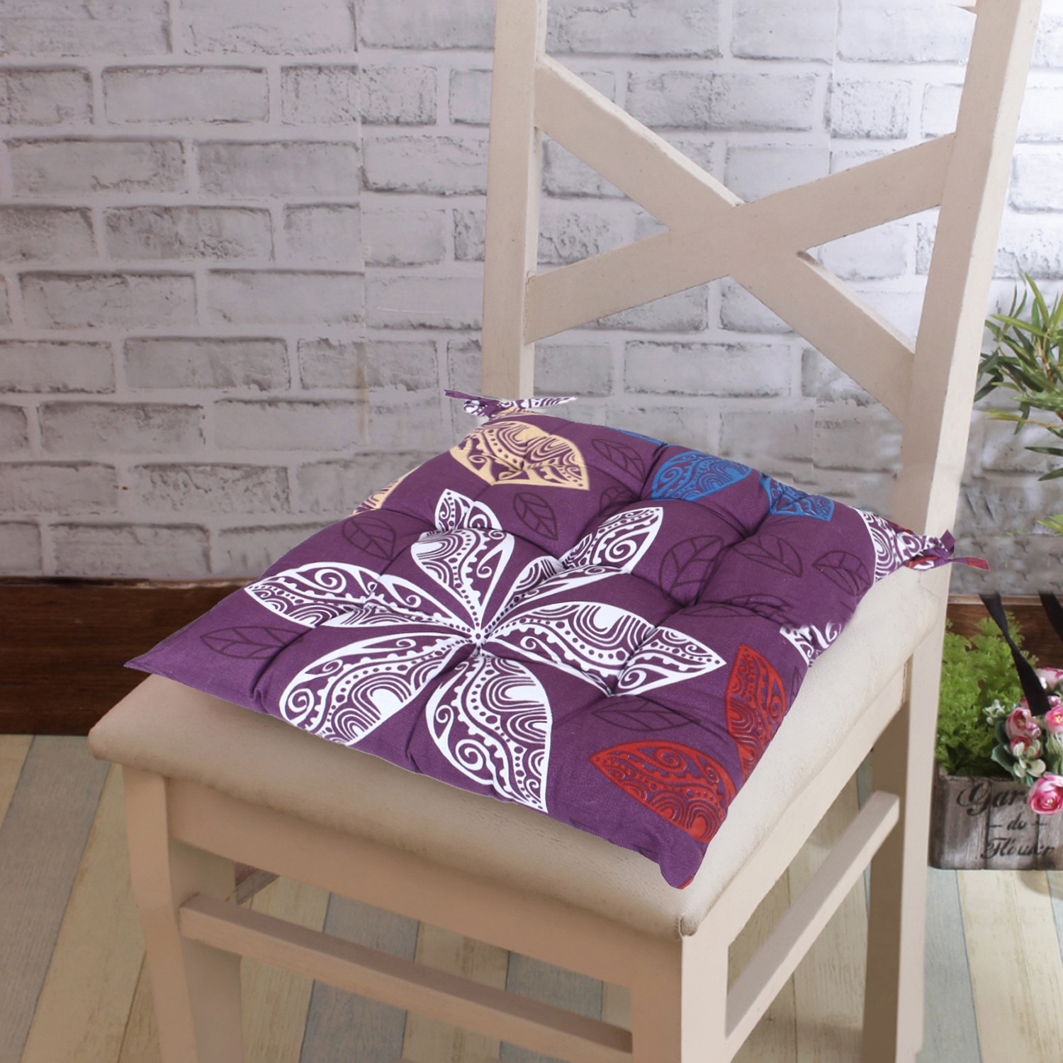 Kuber Industries Chair pad | Glance Cotton Square Seat Cushion | Chair pad for Chair | Chair Back Rest Pillow | Flower Chair pad for Meditation | Yoga | Living Room | Purple