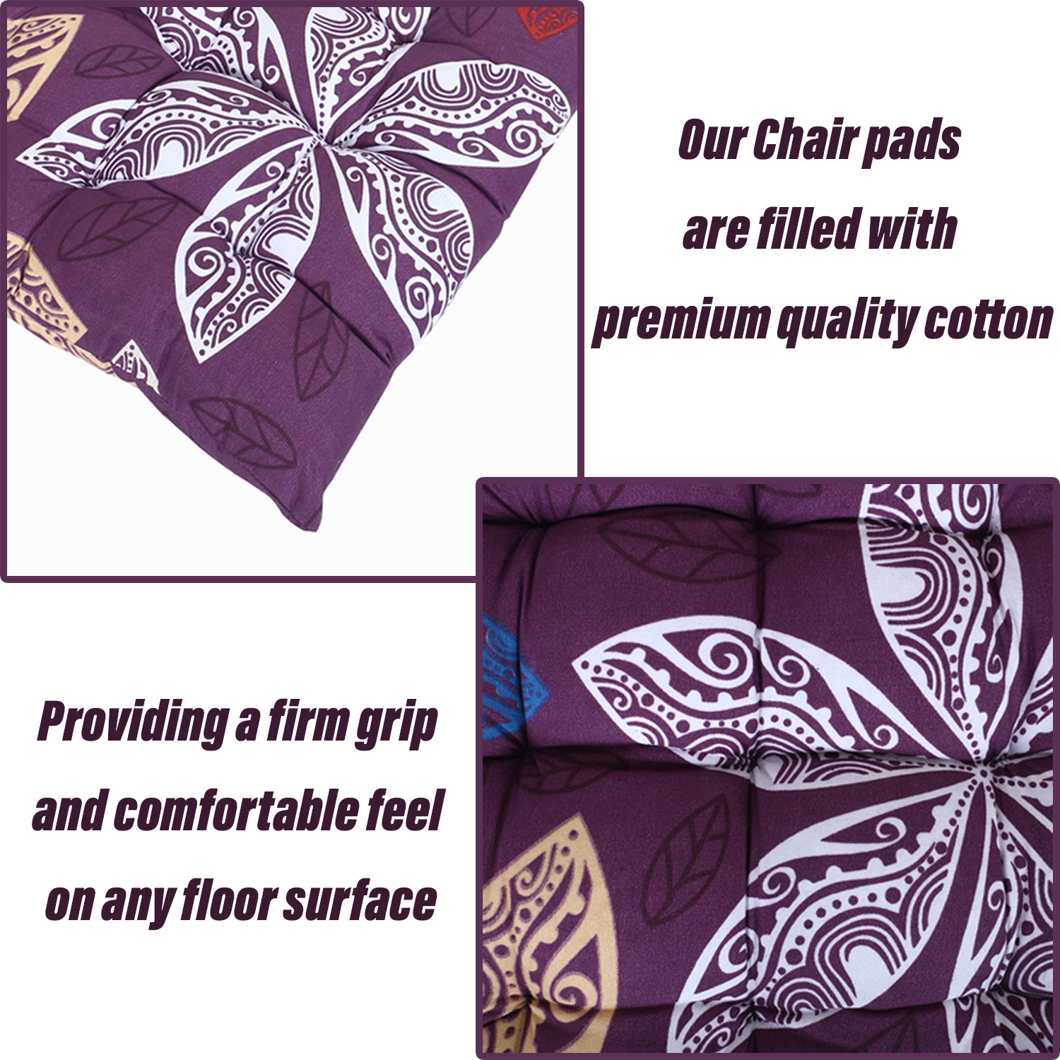 Kuber Industries Chair pad | Glance Cotton Square Seat Cushion | Chair pad for Chair | Chair Back Rest Pillow | Flower Chair pad for Meditation | Yoga | Living Room | Purple