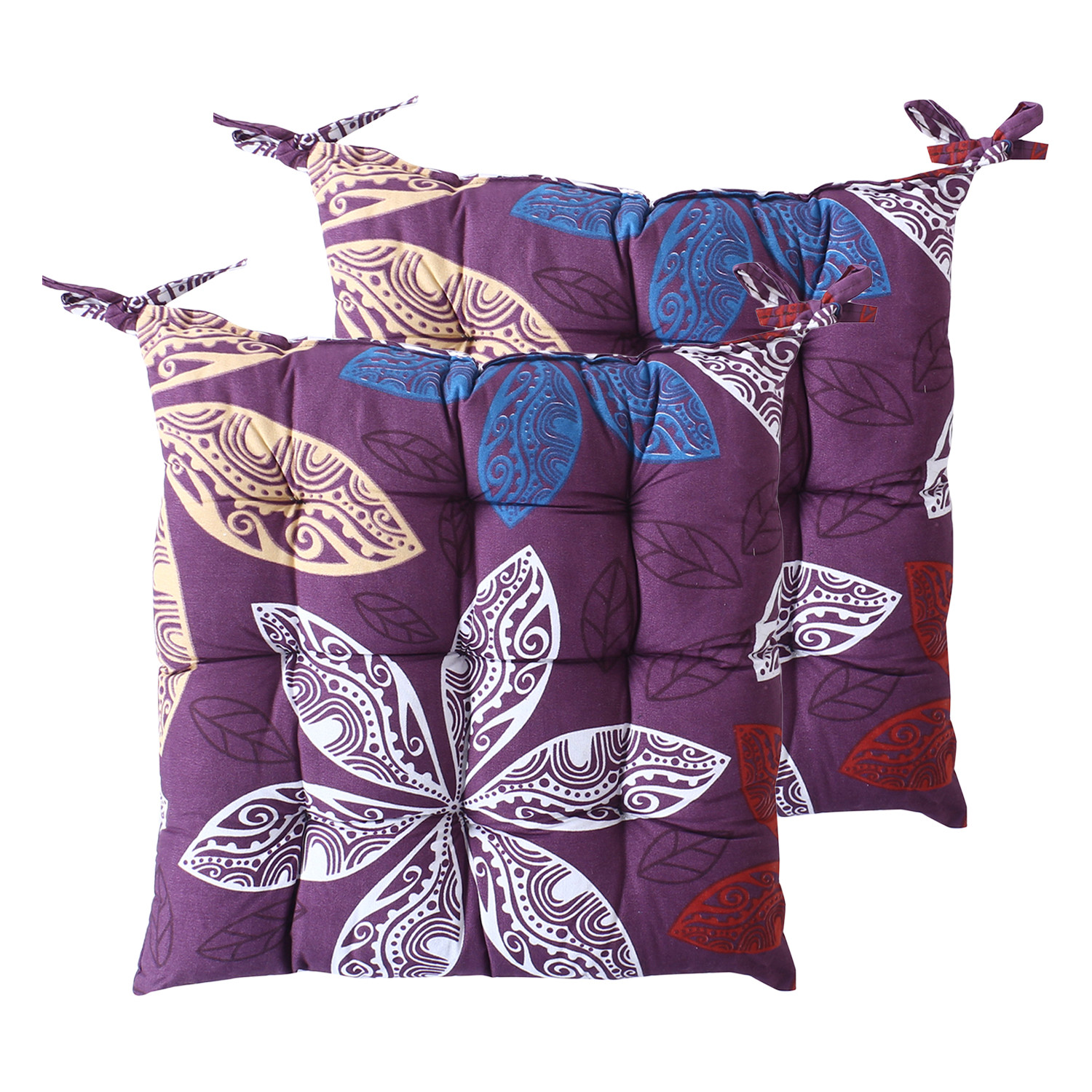 Kuber Industries Chair pad | Glance Cotton Square Seat Cushion | Chair pad for Chair | Chair Back Rest Pillow | Flower Chair pad for Meditation | Yoga | Living Room | Purple