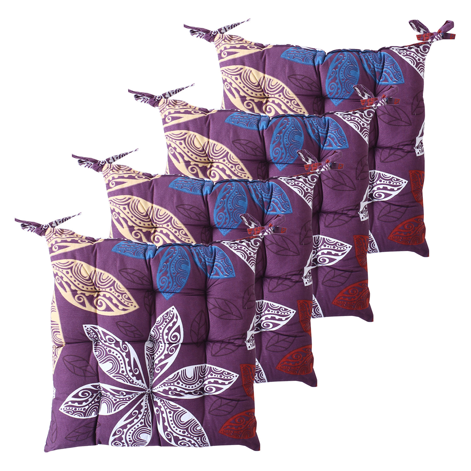 Kuber Industries Chair pad | Glance Cotton Square Seat Cushion | Chair pad for Chair | Chair Back Rest Pillow | Flower Chair pad for Meditation | Yoga | Living Room | Purple