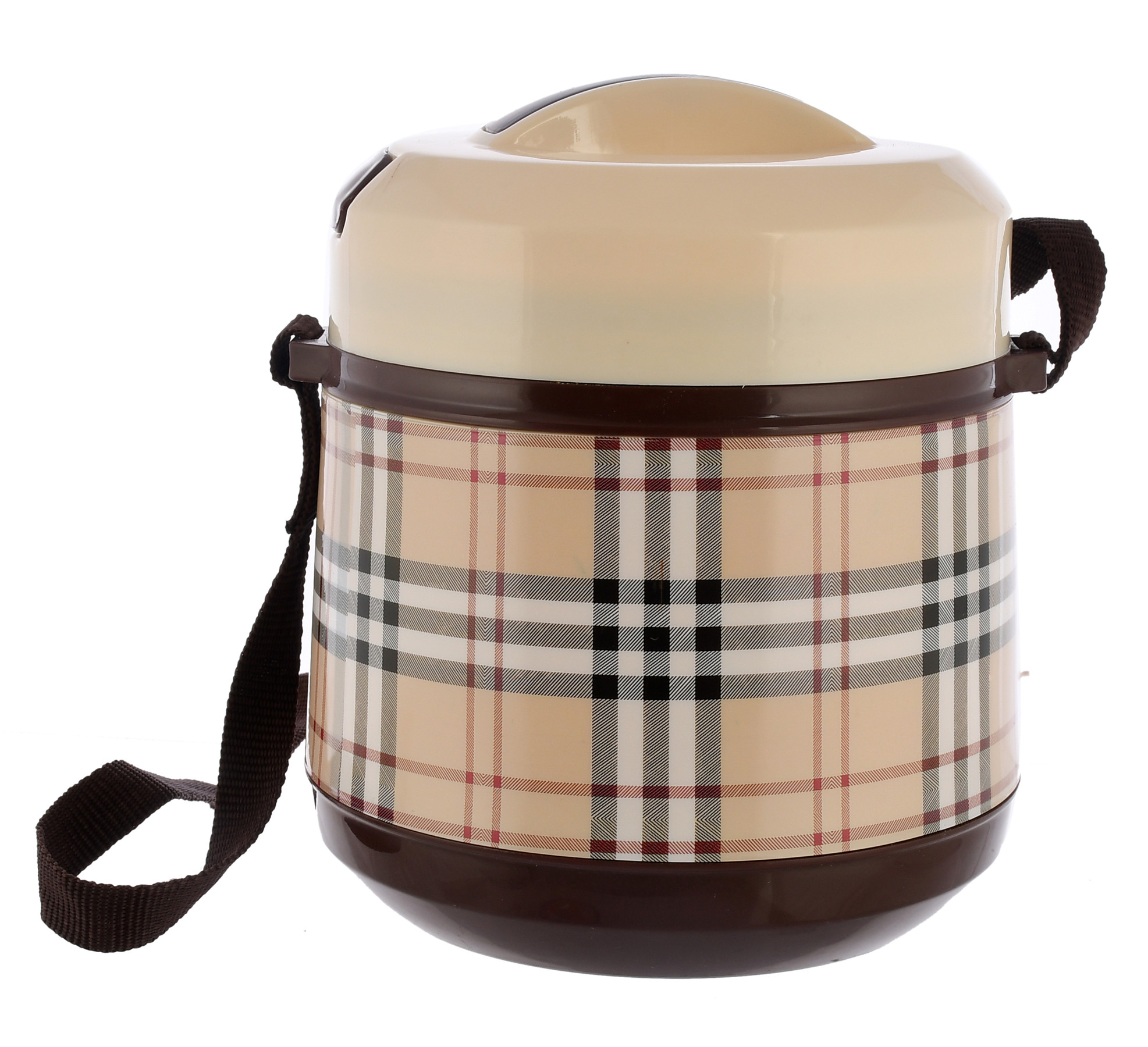 Kuber Industries Check Deisgn BPA Free Food Grade Insulated Lunch Box With 2 Steel Container & 1 Plastic Pickel Box (Cream & Coffee)