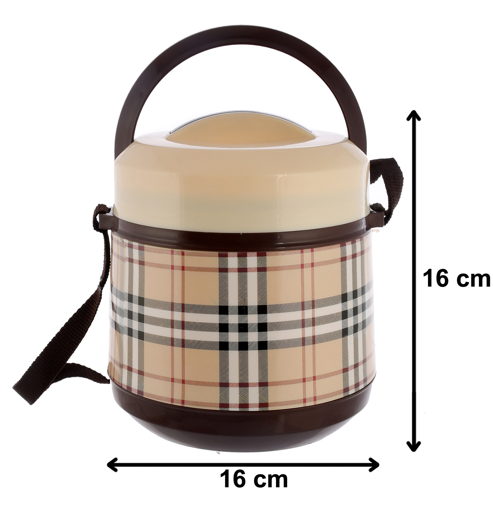 Kuber Industries Check Deisgn BPA Free Food Grade Insulated Lunch Box With 2 Steel Container & 1 Plastic Pickel Box (Cream & Coffee)