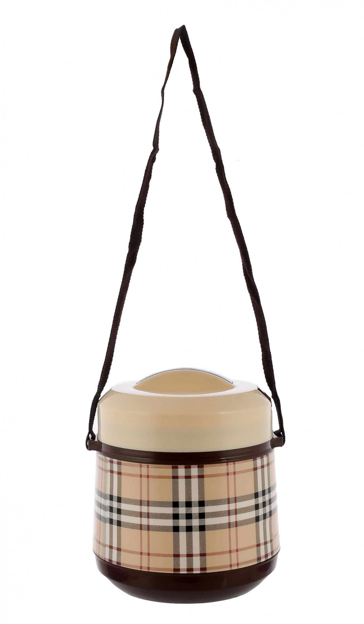 Kuber Industries Check Deisgn BPA Free Food Grade Insulated Lunch Box With 2 Steel Container & 1 Plastic Pickel Box (Cream & Coffee)