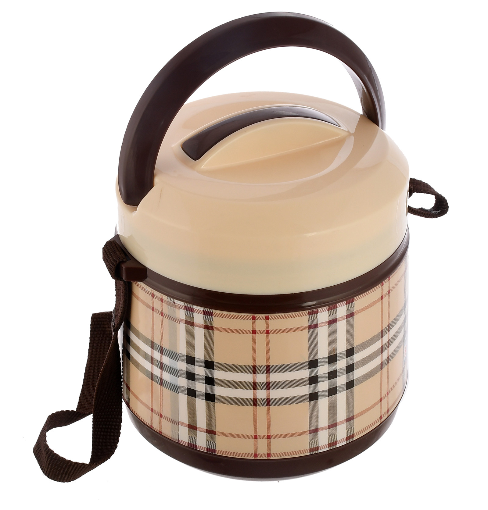 Kuber Industries Check Deisgn BPA Free Food Grade Insulated Lunch Box With 2 Steel Container & 1 Plastic Pickel Box (Cream & Coffee)