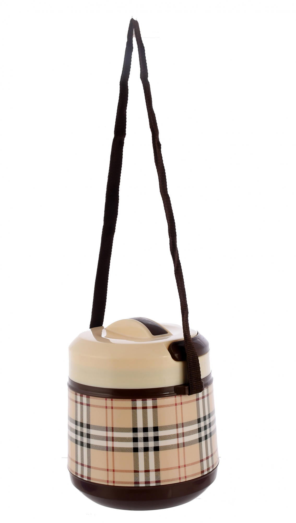 Kuber Industries Check Deisgn BPA Free Food Grade Insulated Lunch Box With 2 Steel Container & 1 Plastic Pickel Box (Cream & Coffee)