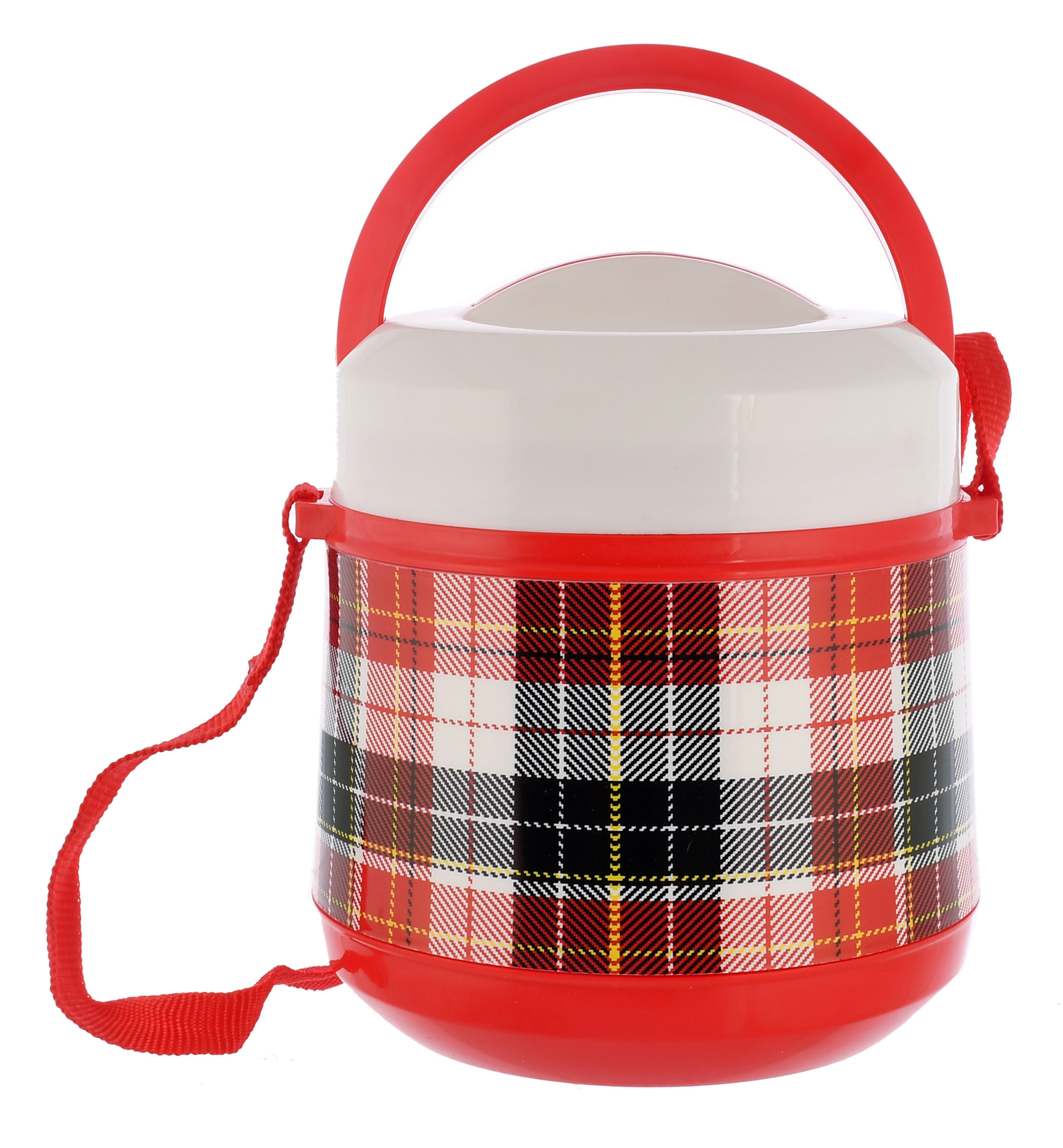 Kuber Industries Check Deisgn BPA Free Food Grade Insulated Lunch Box With 2 Steel Container & 1 Plastic Pickel Box (Cream & Red)