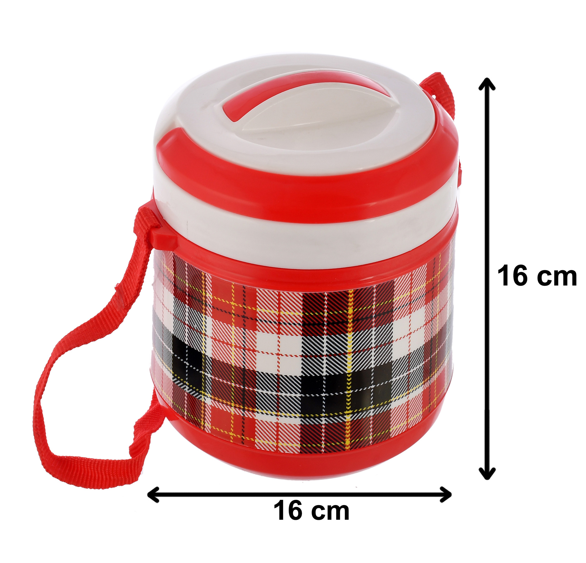 Kuber Industries Check Deisgn BPA Free Food Grade Insulated Lunch Box With 2 Steel Container & 1 Plastic Pickel Box (Cream & Red)