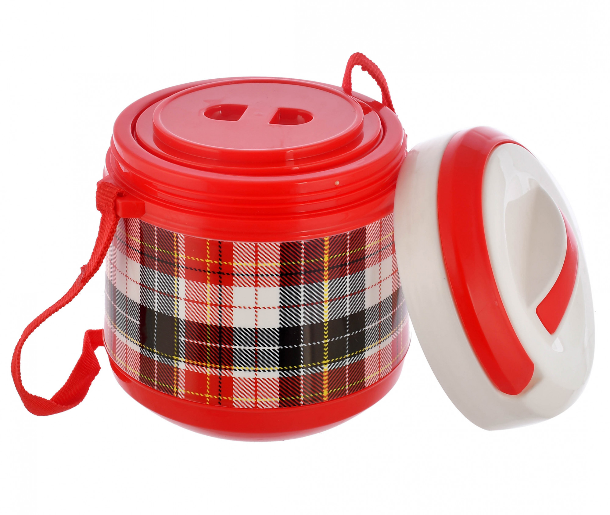 Kuber Industries Check Deisgn BPA Free Food Grade Insulated Lunch Box With 2 Steel Container & 1 Plastic Pickel Box (Cream & Red)