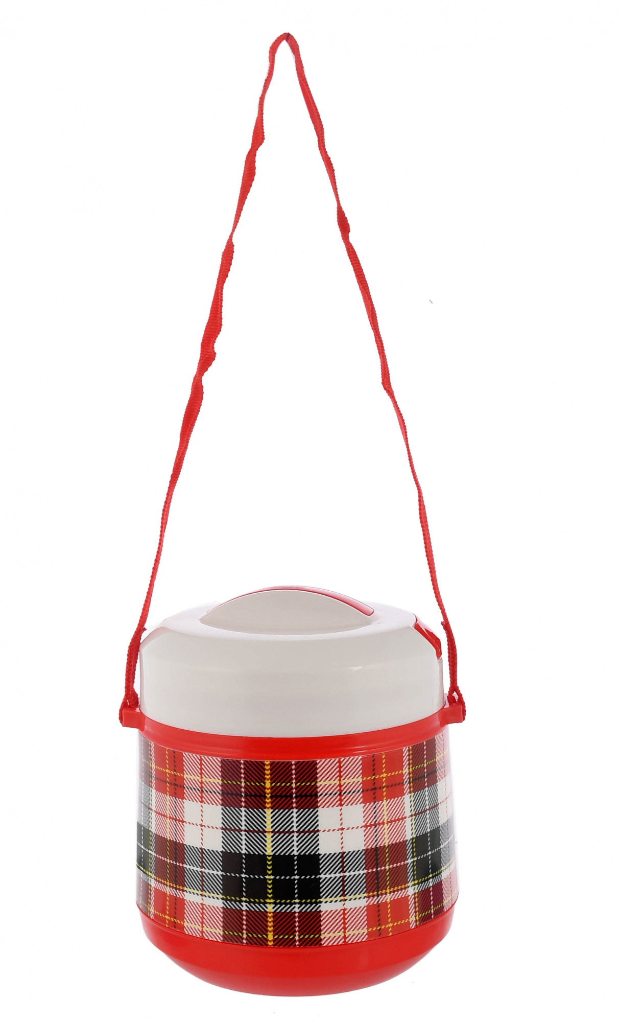 Kuber Industries Check Deisgn BPA Free Food Grade Insulated Lunch Box With 2 Steel Container & 1 Plastic Pickel Box (Cream & Red)