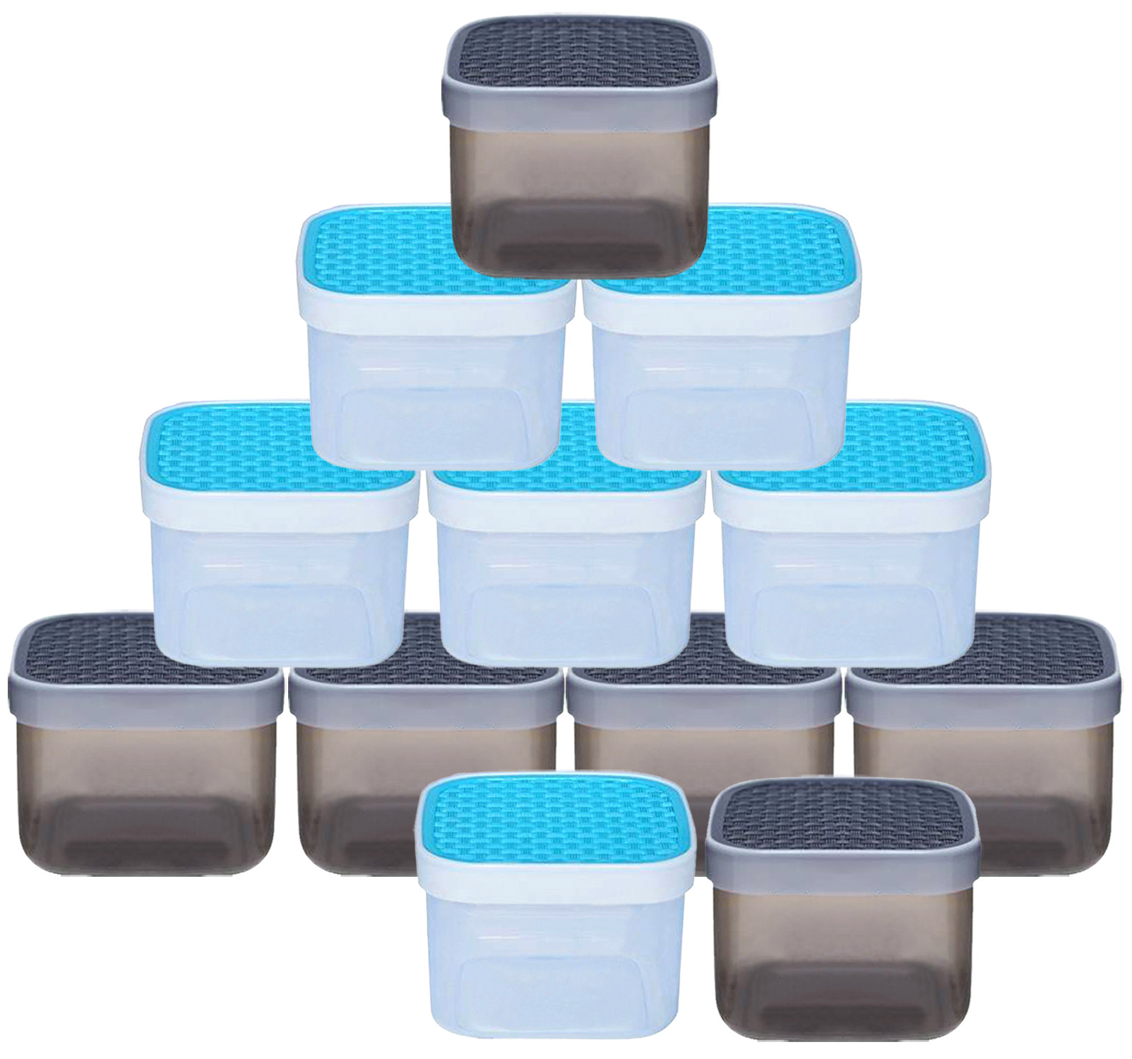 Kuber Industries Check Deisgn Lid  Multi Purpose Plastic Container,1200ml, Set of 12 (Grey & Blue)