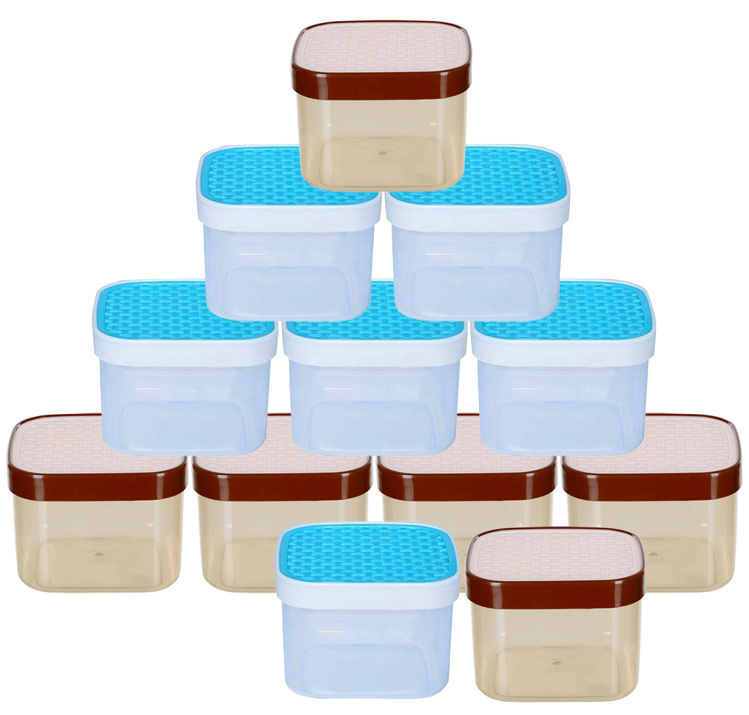 Kuber Industries Check Deisgn Lid  Multi Purpose Plastic Container,1200ml, Set of 12 (White & Blue)