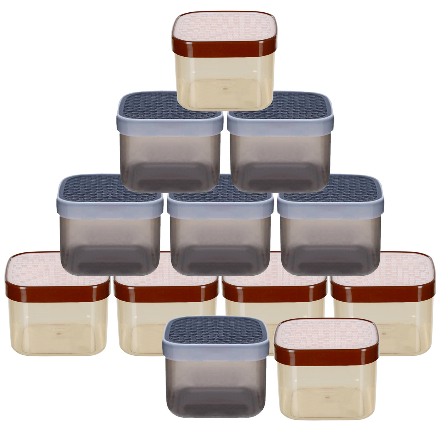 Kuber Industries Check Deisgn Lid  Multi Purpose Plastic Container,1200ml, Set of 12 (White & Grey)