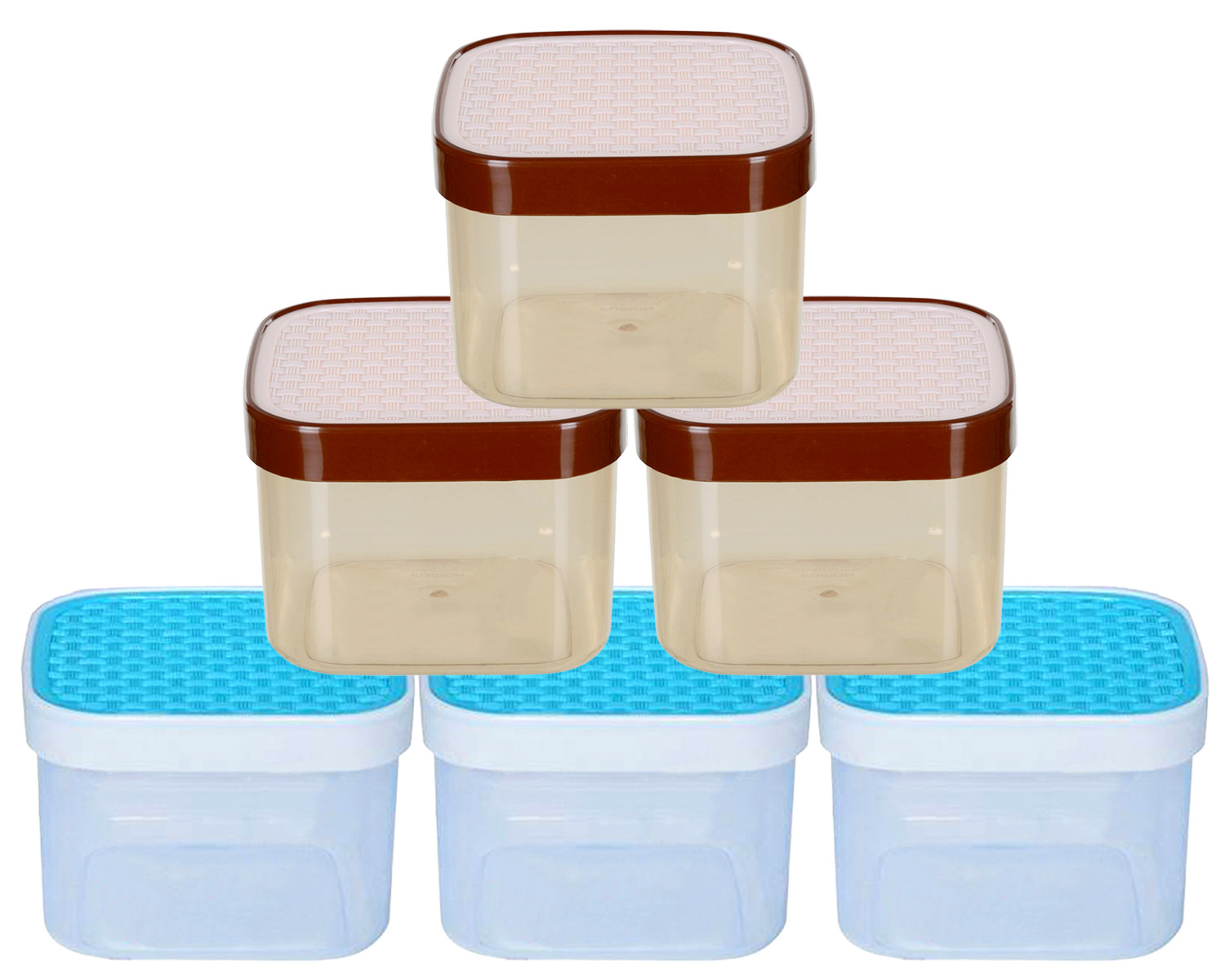 Kuber Industries Check Deisgn Lid  Multi Purpose Plastic Container,1200ml, Set of 6 (White & Blue)