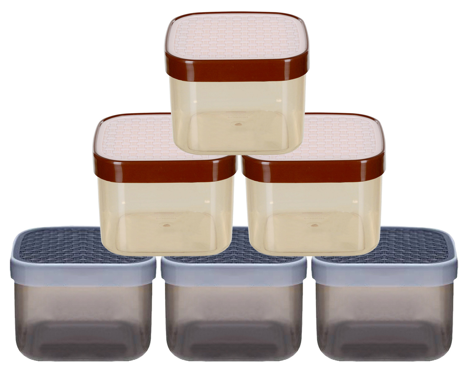 Kuber Industries Check Deisgn Lid  Multi Purpose Plastic Container,1200ml, Set of 6 (White & Grey)