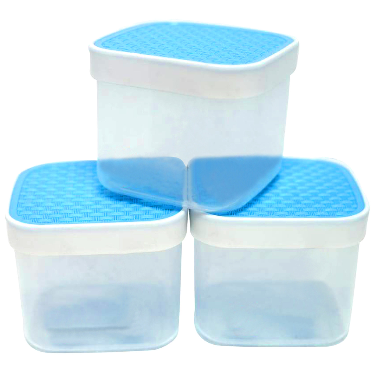 Kuber Industries Check Deisgn Lid  Multi Purpose Plastic Container,1200ml,(Blue)