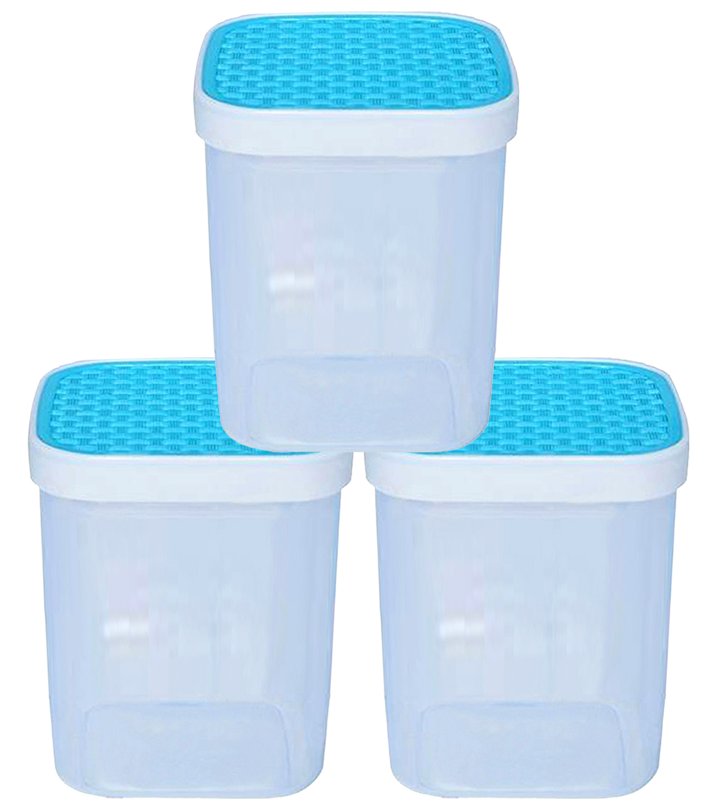 Kuber Industries Check Deisgn Lid  Multi Purpose Plastic Container,1500ml,(Blue)