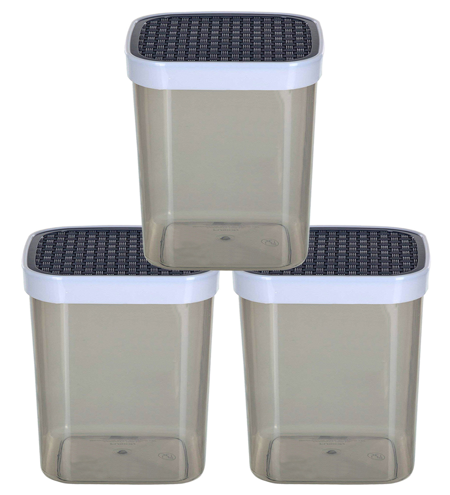 Kuber Industries Check Deisgn Lid  Multi Purpose Plastic Container,1500ml,(Grey)