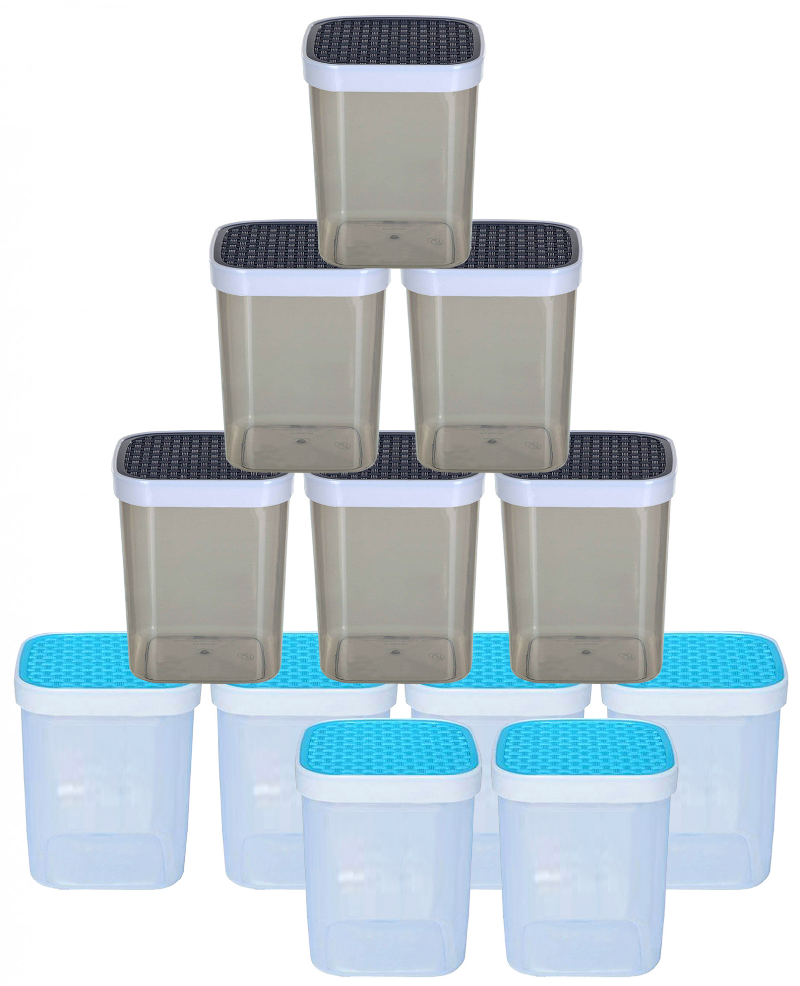 Kuber Industries Check Deisgn Lid  Multi Purpose Plastic Container,1500ml,(Grey & Blue)