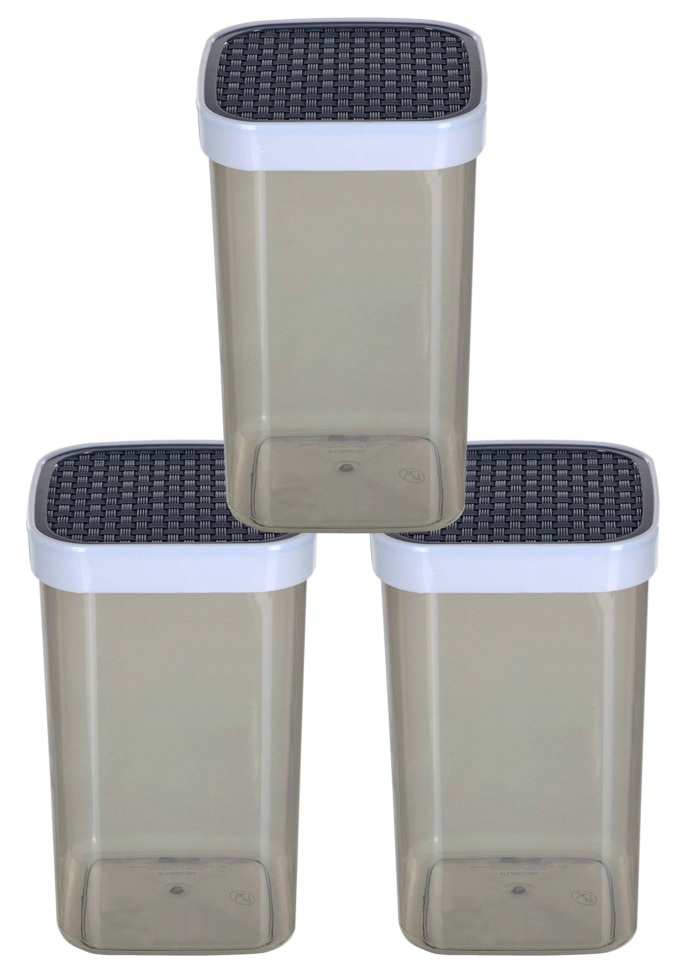 Kuber Industries Check Deisgn Lid  Multi Purpose Plastic Container,2000ml,(Grey)