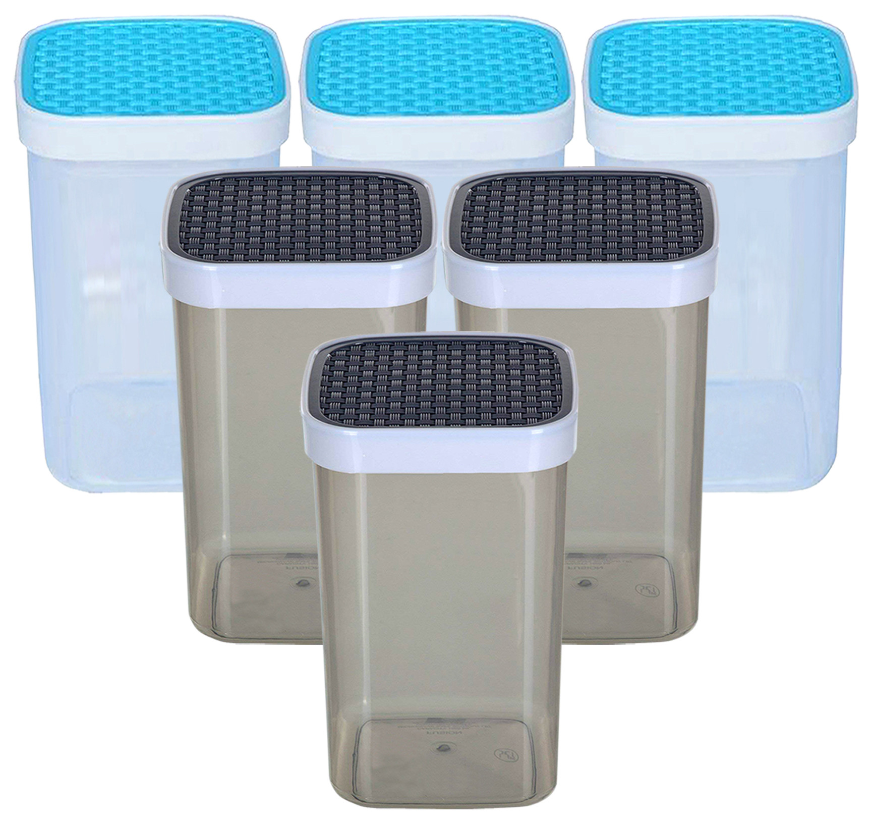 Kuber Industries Check Deisgn Lid  Multi Purpose Plastic Container,2000ml,(Grey & Blue)